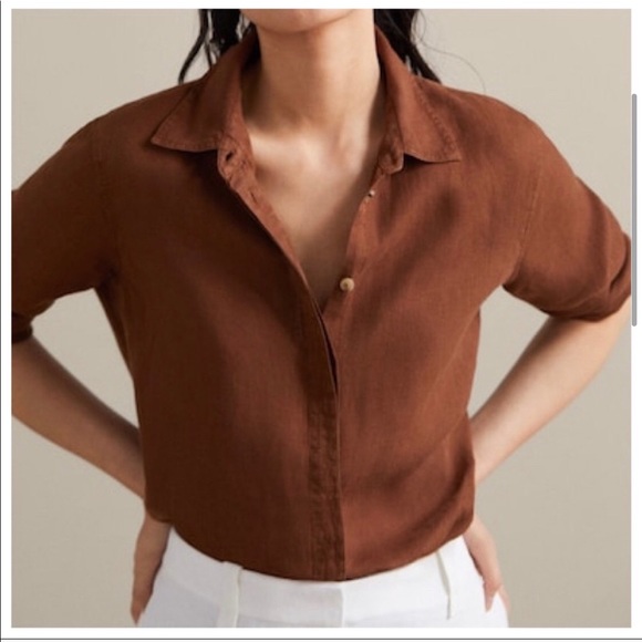 Massimo Dutti Tops - Massimo Dutti Linen Button Down Top Brown Size 2